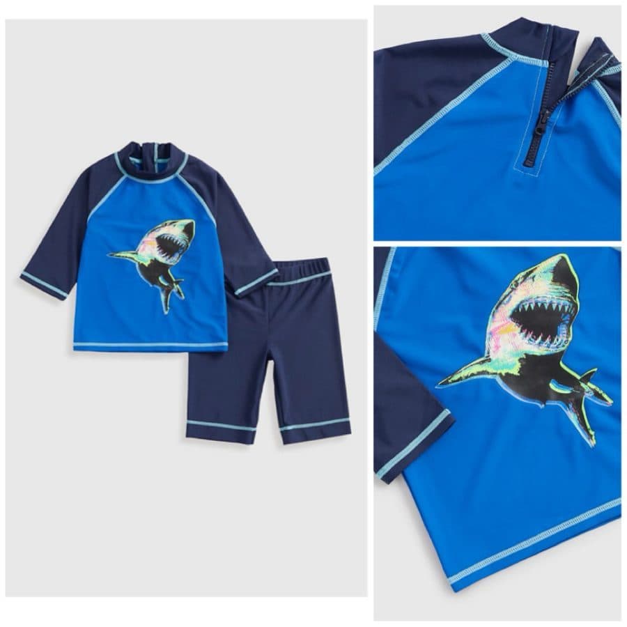 MOTHERCARE SALE, 2 Piece Shark Sunsafe Rash Vest and Shorts Swimwear